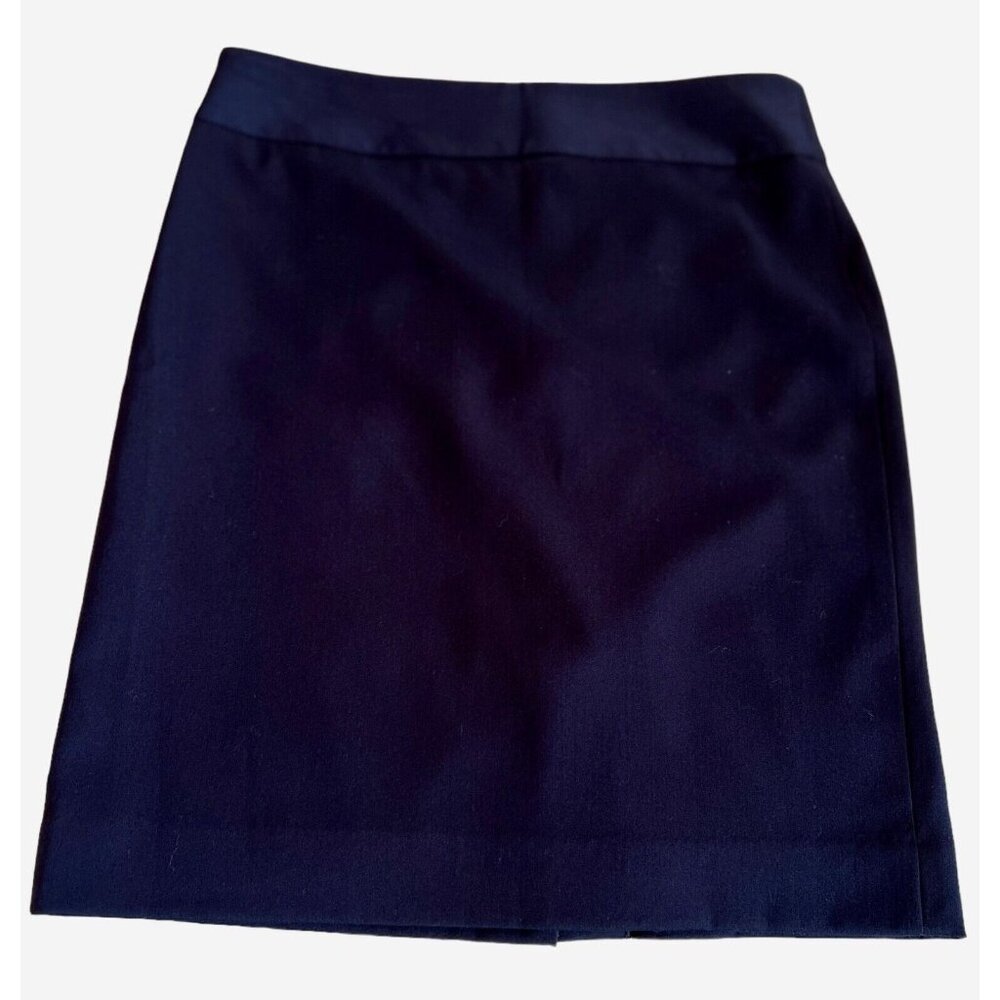 Anne Klein Navy Blue Knee Length Pencil Skirt Comfort Waist Rear Zip & Slit Sz 6